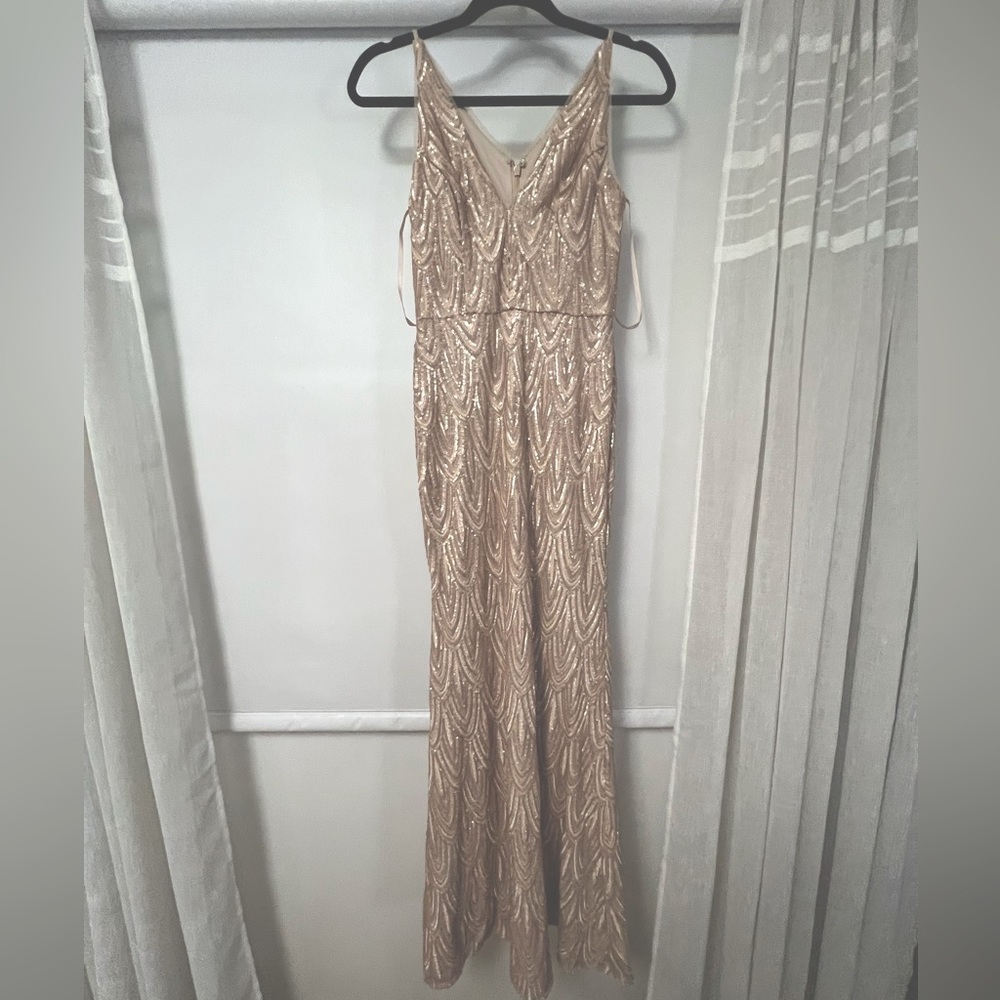 AQUA DRESSES long beaded sequin gown